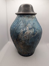 Large 23cm Rustic Blue Black Ceramic Fat Lava Volcanic Raku Vase Lamp Base