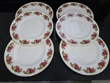 ENGLISH BONE CHINA SET OF 6 x 27cm DINNER CHARGER PLATES COUNTRY ROSES GILT EDGE