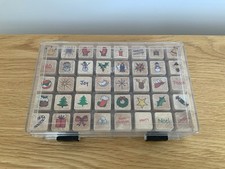 Set Of 40 Wooden Christmas Xmas Craft Stamps In Storage Box Card Making Crafts