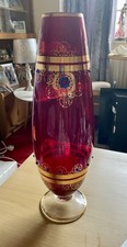 Italian Red & Gold Glass Cylinder Vase 17 3/4" High