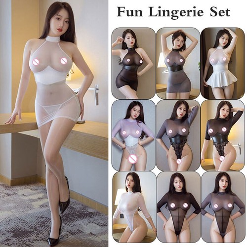 New women sexy sheer wetlook - sheer,