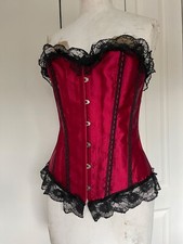 Vintage Red Satin Boned Basque Corset Front Fastening Adjustable Lace Up Back