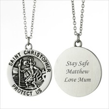 Saint Christopher Necklace. Personalised, Engraved. Gift for Man, Woman, Boy