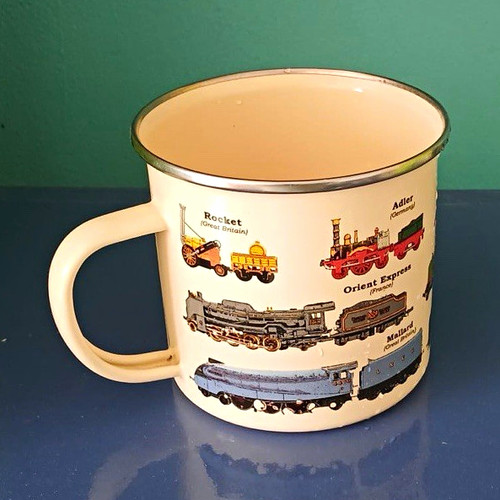 Enamel rail locomotive mug - enamel,