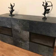 Dark Grey Marble Living Room Furniture Set Sideboard Cabinet TV Stand Cabinet UK
