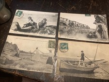 4 x Antique French Black & White Postcards of Seaside Scenes from early 1900’s