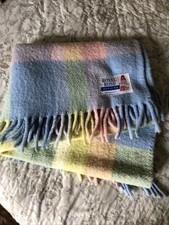 Vintage Baby Pram Blanket Fringed Yellow Blue Pink Royal Rose Nestling Rug