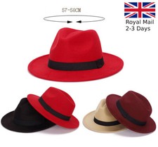 Women Ladies Large Wool Felt Trilby Fedora Jazz Wide Brim Hat Cap Gangster 