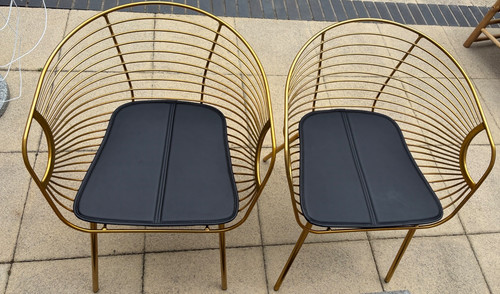 Two gold metal garden chairs - metal,