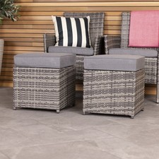Charles Bentley Garden Outdoor Pair of Rattan Footstools Grey