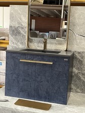 Bathroom Wall Hung designer  Vanity Unit 80 cm in blue & mat brass
