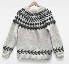 Pure New Wool Made in Scotland Beige Brown Patterned Jumper - Small?