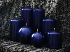 HIGH GLOSS COBALT / NAVY BLUE DECORATIVE CANDLES IN PILLAR OR BALL SHAPE gift 