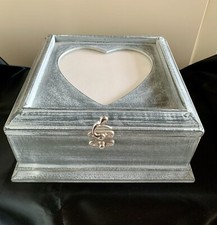 Grey Keepsake Storage /Jewellery Box heart shape photo display wooden 