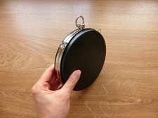 Shiny Silver Frame Flat Round Coin-shape Perspex Hard-case Clutch Bag -14x14x3cm