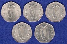 Ireland, Irish Decimal 50p Coins, 50 Pence x5, Nice Grade (Ref. t1895)