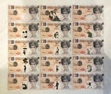 SET OF 15 BANKSY DI FACED TENNERS £10 TEN POUND PRINCESS DIANA REPLICA NOTES