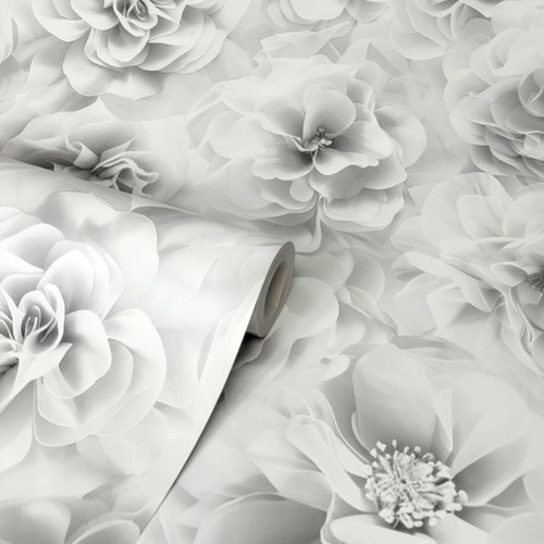 Grey floral wallpaper - wallpaper, silver