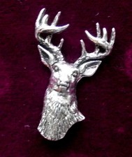 Pewter Frontal  Stag Head Red Deer Brooch Pin  Quality