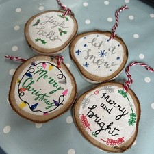 Painted Log Slice Christmas Tree Decorations