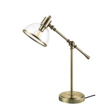 Retro Table Lamp Desk Light Clear Glass Shade Antique Brass Old School 10W