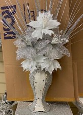 Romany Vase SILVER Crushed Mosaic White Glitter Vase With Flowers Bling