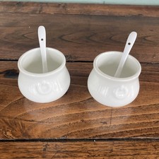 SET OF 2  VINTAGE APILCO CONDIMENTS POTS WITH SPOONS Mustard Salt Pepper VGC