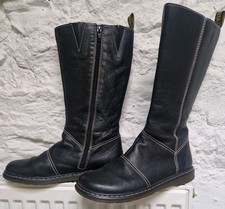 Dr Doc Martens Kim Black Leather Calf Length Zip Up Boots Size 41 UK 7 Flat Sole