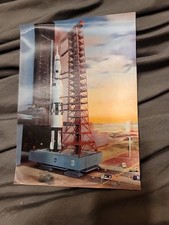 Apollo Lenticular 3-D Postcard Apollo Saturn 5 Rocket - Cancelled Moon Man Stamp