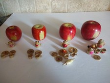 ANTIQUE 1940S Wooden Apple With Mini Tea Sets JAPAN 3 SIZES💥
