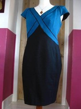 NEXT DRESS 12 10 retro 1940s V neck blue black capped sleeve empire