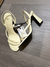 Women’s Zara Heeled Barely There Shoes Neutral Leather Beige Size UK 5 EUR 38