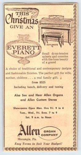 1963 everett piano allen organ - allen,