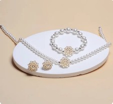 1 Set of Imitation Pearl Beaded Necklace, Court Style Bracelet and Earrings