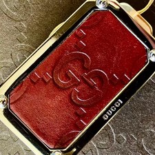 Gucci GG Check Wallet Money Clip Brown Silver Leather Ag925 Unisex Made in Italy