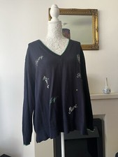 Tommy Hilfiger Ladies XXL navy Blue Jumper Golf Tennis theme V Neck fits UK18