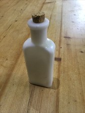 Vintage Small Milk Glass Bottle With Cork - 10.5cm Tall