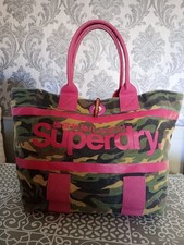  Superdry Khaki Camouflage Tote Bag  With Pink Branding