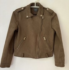 Brown Faux Suede Biker Jacket