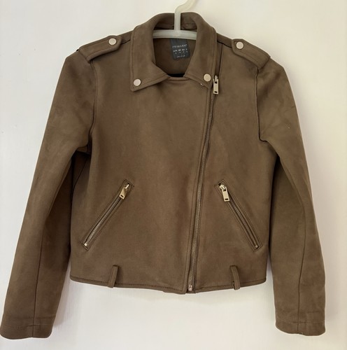 Brown faux suede - biker, jacket