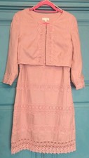 Pomodoro Dress Lace Overlay With Matching Bolero Style Jacket 100% Linen UK 14