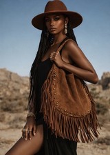 Tan Velvet Fringe Bag Western