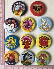 11x VTg Og Lyons Maid Lolly Ice Cream 32mm Pin Badges 1970s Freak Out Haunted