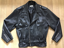 Vintage Black Leather Biker Rocker Chopper Jacket SIZE 50 Belted Cropped  UK M/L
