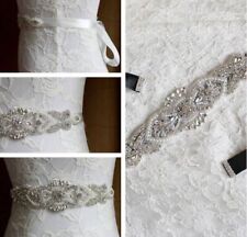 Bridal Wedding Rhinestone Crystal Pearl Applique Sash Dress White Black Belt