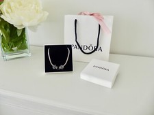 Pandora Genuine Silver Snake Chain Necklace 16" With 3 Lovelinks Charms - Vgc