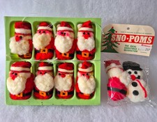 Vintage Christmas Whimsical Santas Pompom Tree Decorations~Baubles 1960s 70's.