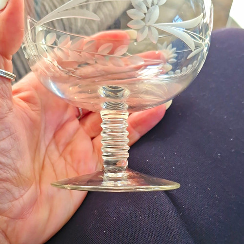 Clear etched floral stemmed - floral,