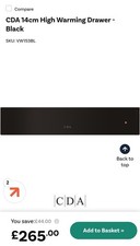 Ex-Display CDA VW153SS Push Warming Drawer, Vari Temp, 6 Place Settings