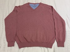Men’s Fynch Hatton Dark Pink V Neck Jumper Superfine 100% Cotton Size Small